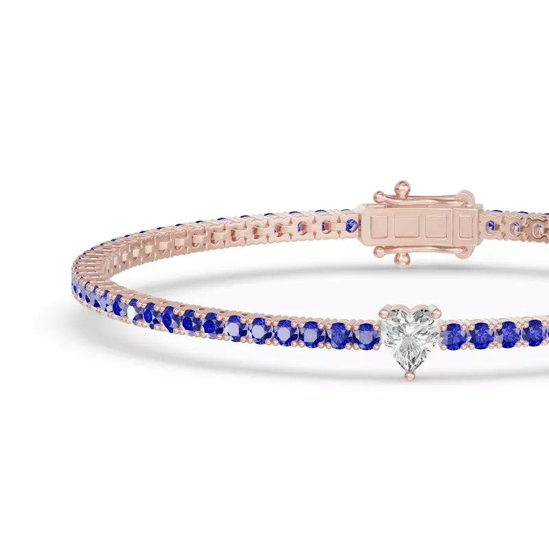 14K Rose Gold Lunava Sapphire & Heart Lab Diamond Tennis Bracelet