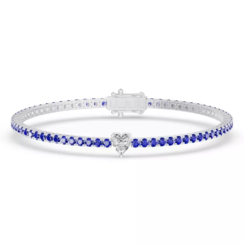 Lunava Sapphire & Heart Lab Diamond Tennis Bracelet