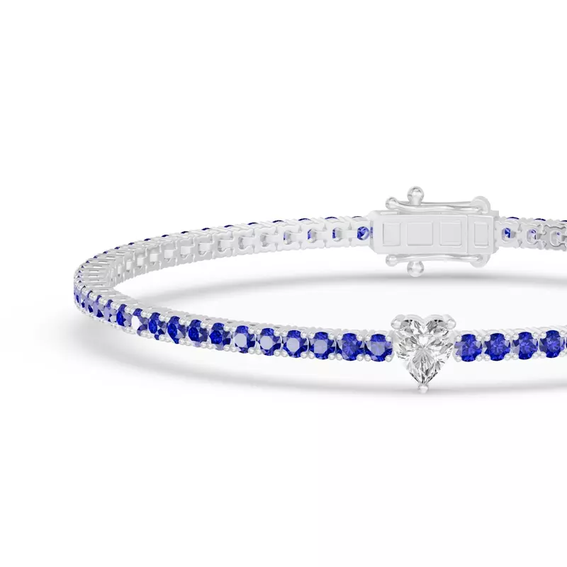 14K White Gold Lunava Sapphire & Heart Lab Diamond Tennis Bracelet