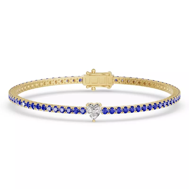 Lunava Sapphire & Heart Lab Diamond Tennis Bracelet