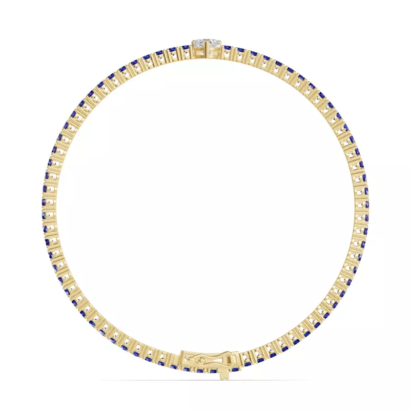14K Yellow Gold Lunava Sapphire & Heart Lab Diamond Tennis Bracelet