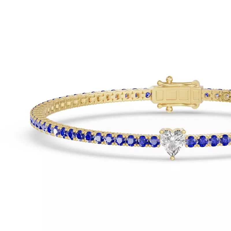 14K Yellow Gold Lunava Sapphire & Heart Lab Diamond Tennis Bracelet
