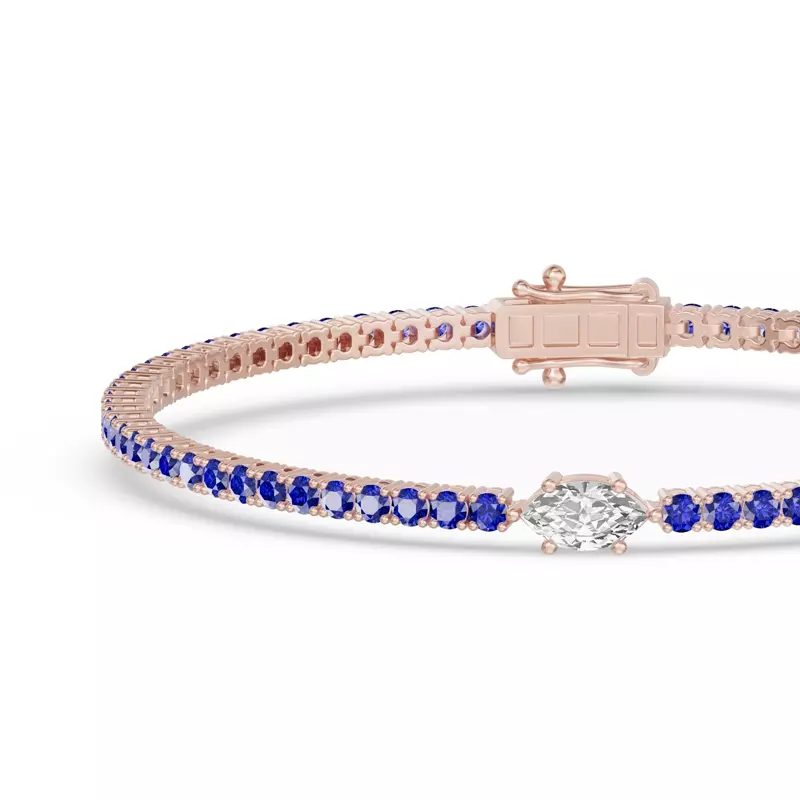 14K Rose Gold Lunava Sapphire & Marquise Lab Diamond Tennis Bracelet