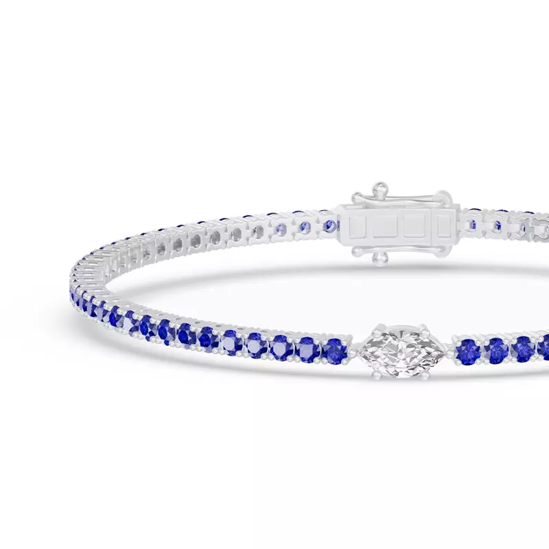14K White Gold Lunava Sapphire & Marquise Lab Diamond Tennis Bracelet