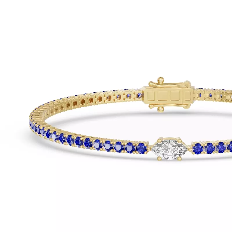 14K Yellow Gold Lunava Sapphire & Marquise Lab Diamond Tennis Bracelet