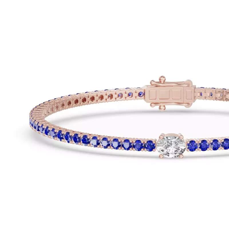 14K Rose Gold Lunava Sapphire & Oval Lab Diamond Tennis Bracelet