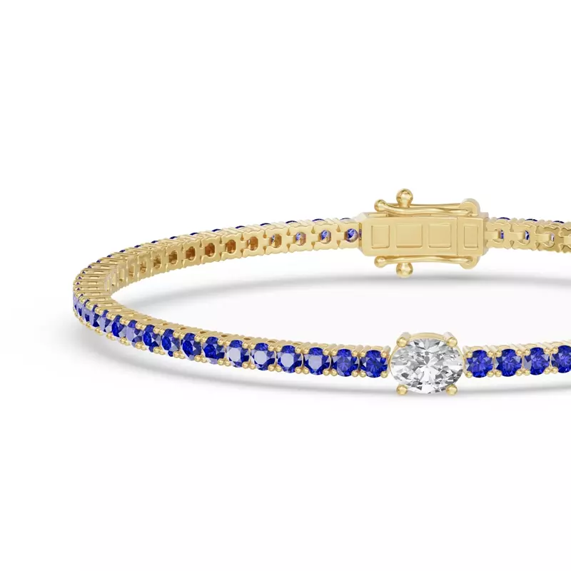 14K Yellow Gold Lunava Sapphire & Oval Lab Diamond Tennis Bracelet