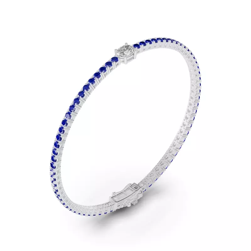 Platinum Lunava Sapphire & Oval Lab Diamond Tennis Bracelet