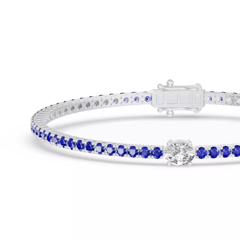 Platinum Lunava Sapphire & Oval Lab Diamond Tennis Bracelet