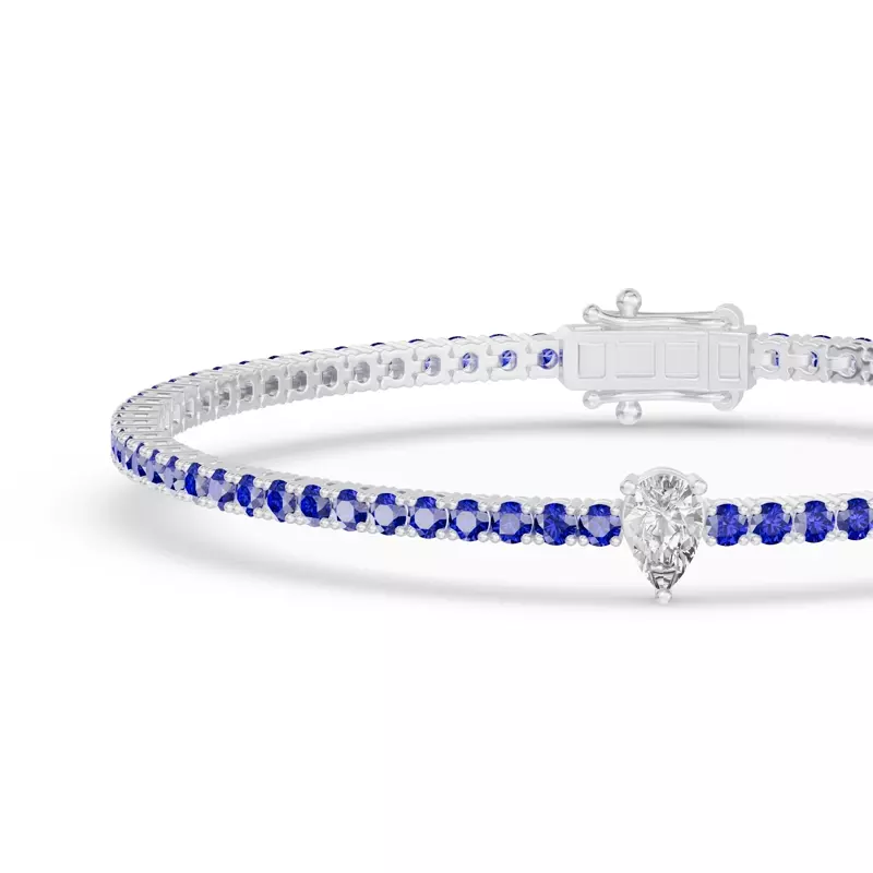 14K White Gold Lunava Sapphire & Pear Lab Diamond Tennis Bracelet