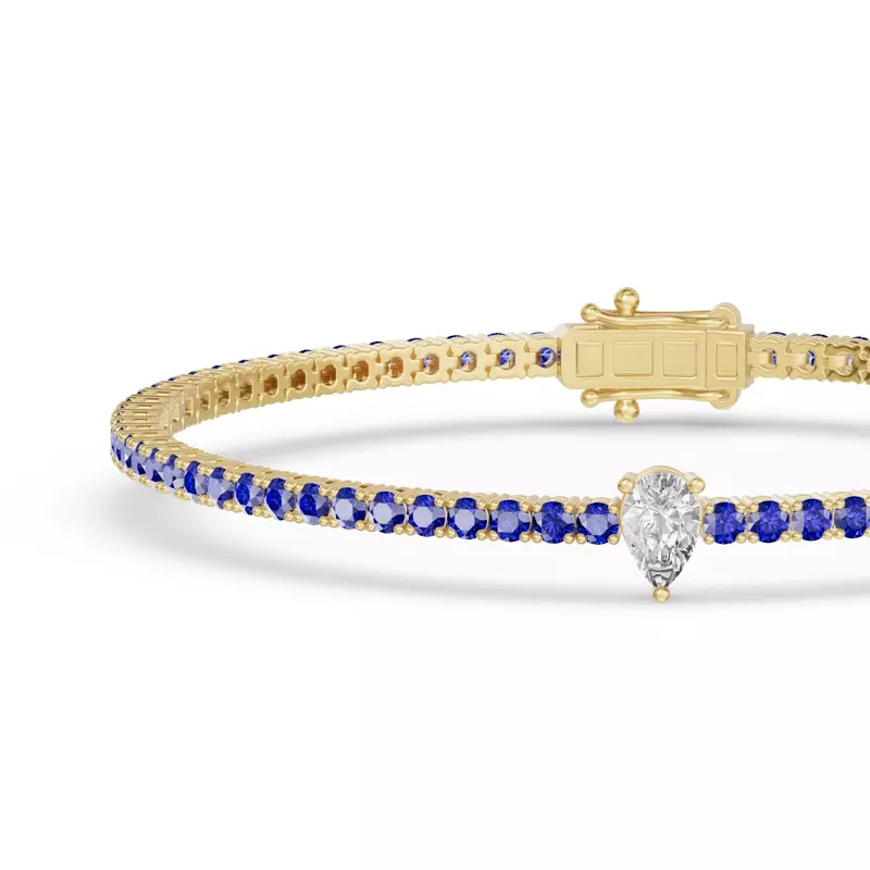 14K Yellow Gold Lunava Sapphire & Pear Lab Diamond Tennis Bracelet