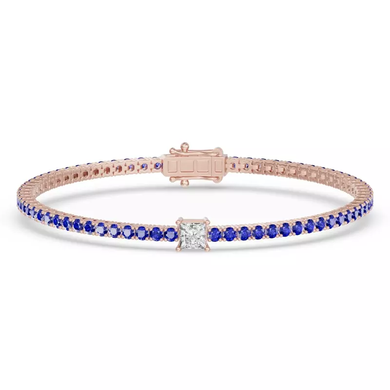 Lunava Sapphire & Princess Lab Diamond Tennis Bracelet