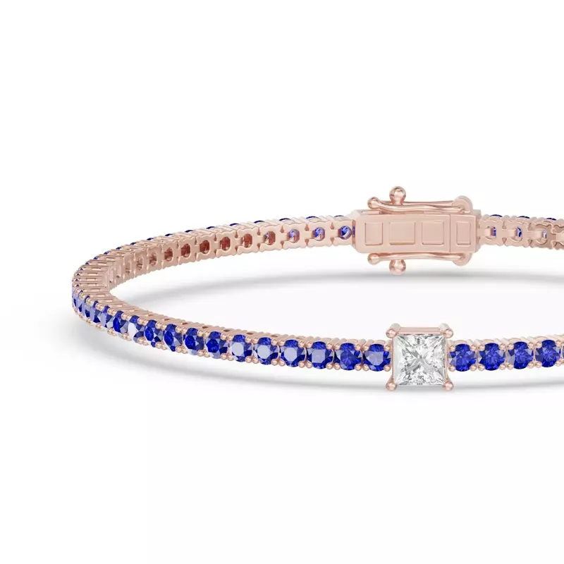 14K Rose Gold Lunava Sapphire & Princess Lab Diamond Tennis Bracelet