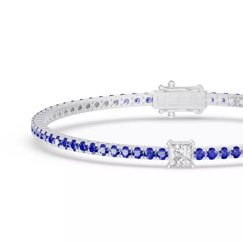 14K White Gold Lunava Sapphire & Princess Lab Diamond Tennis Bracelet