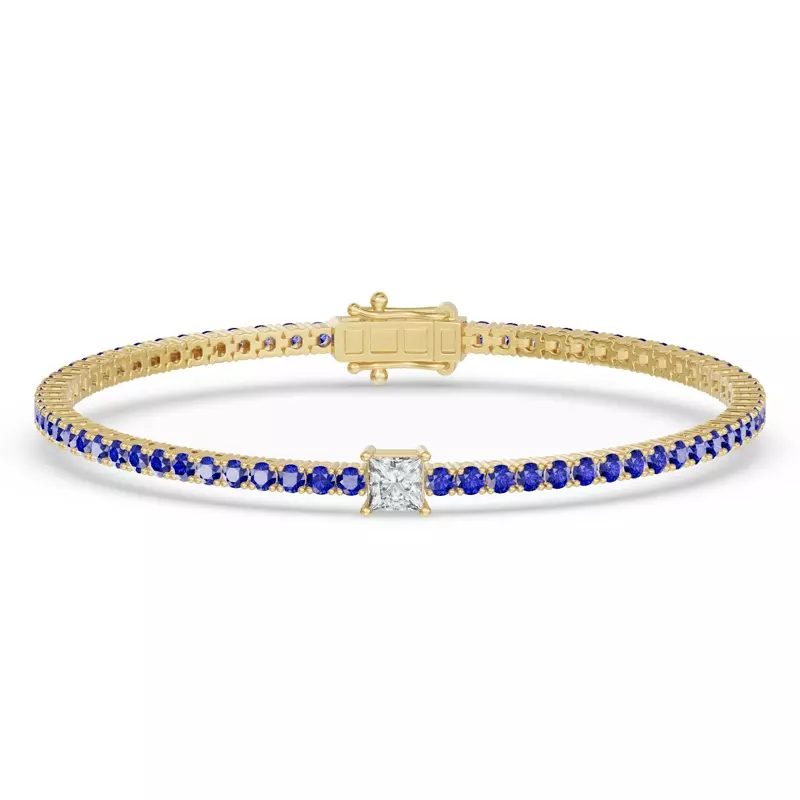 Lunava Sapphire & Princess Lab Diamond Tennis Bracelet