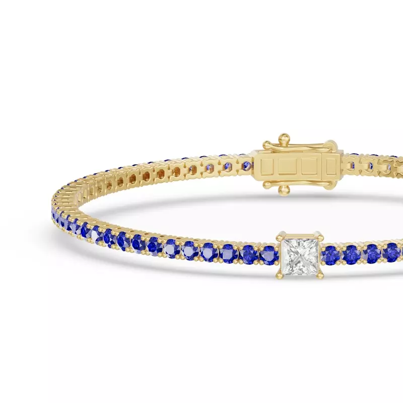 14K Yellow Gold Lunava Sapphire & Princess Lab Diamond Tennis Bracelet