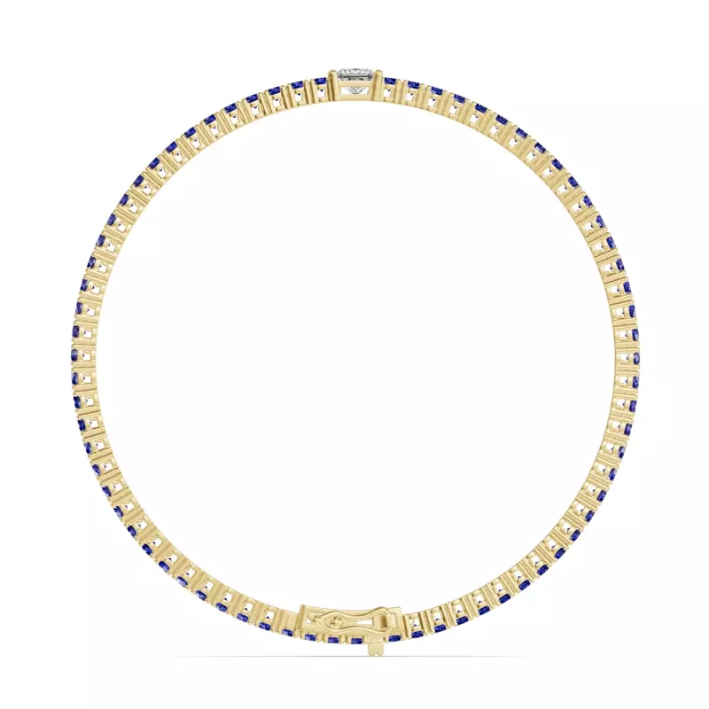 18K Yellow Gold Lunava Sapphire & Princess Lab Diamond Tennis Bracelet