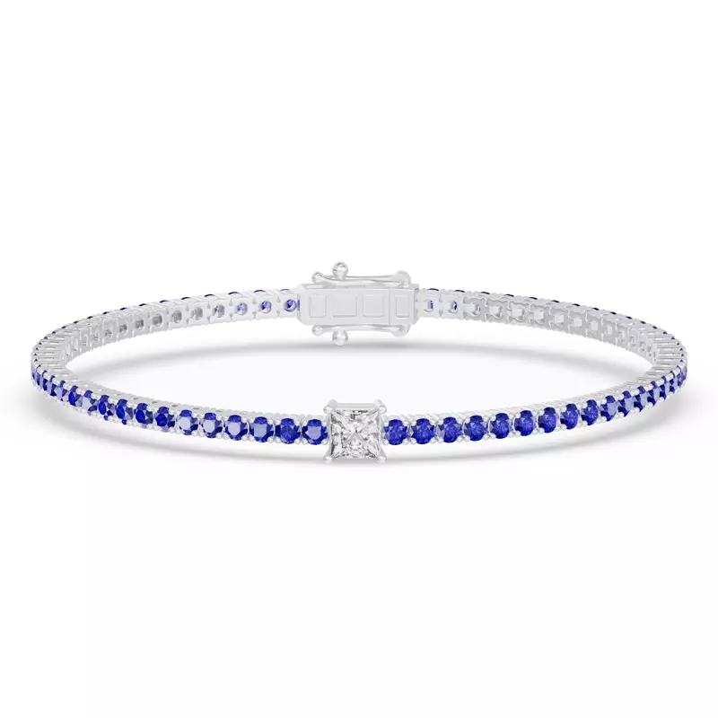 Platinum Lunava Sapphire & Princess Lab Diamond Tennis Bracelet
