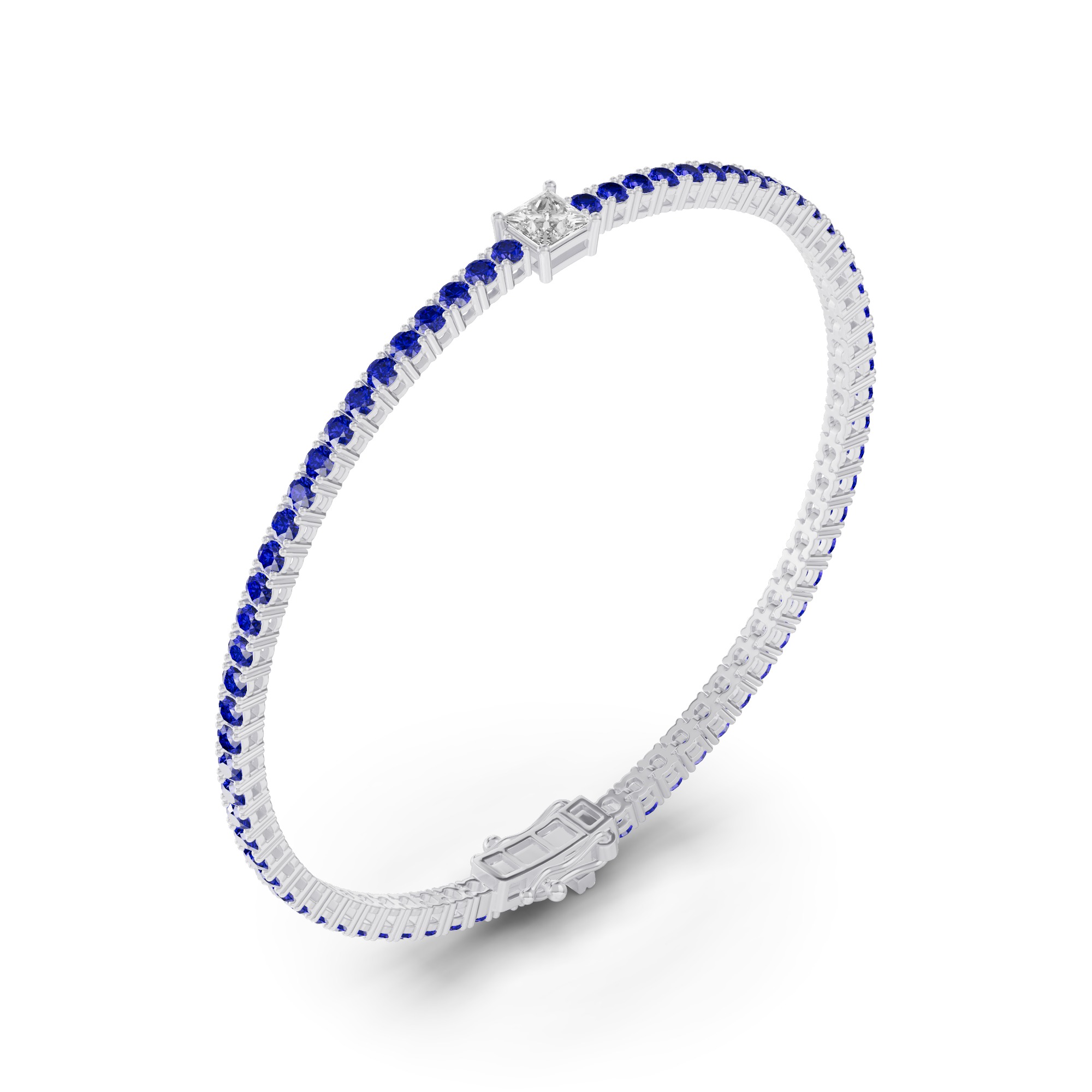 Platinum Lunava Sapphire & Princess Lab Diamond Tennis Bracelet