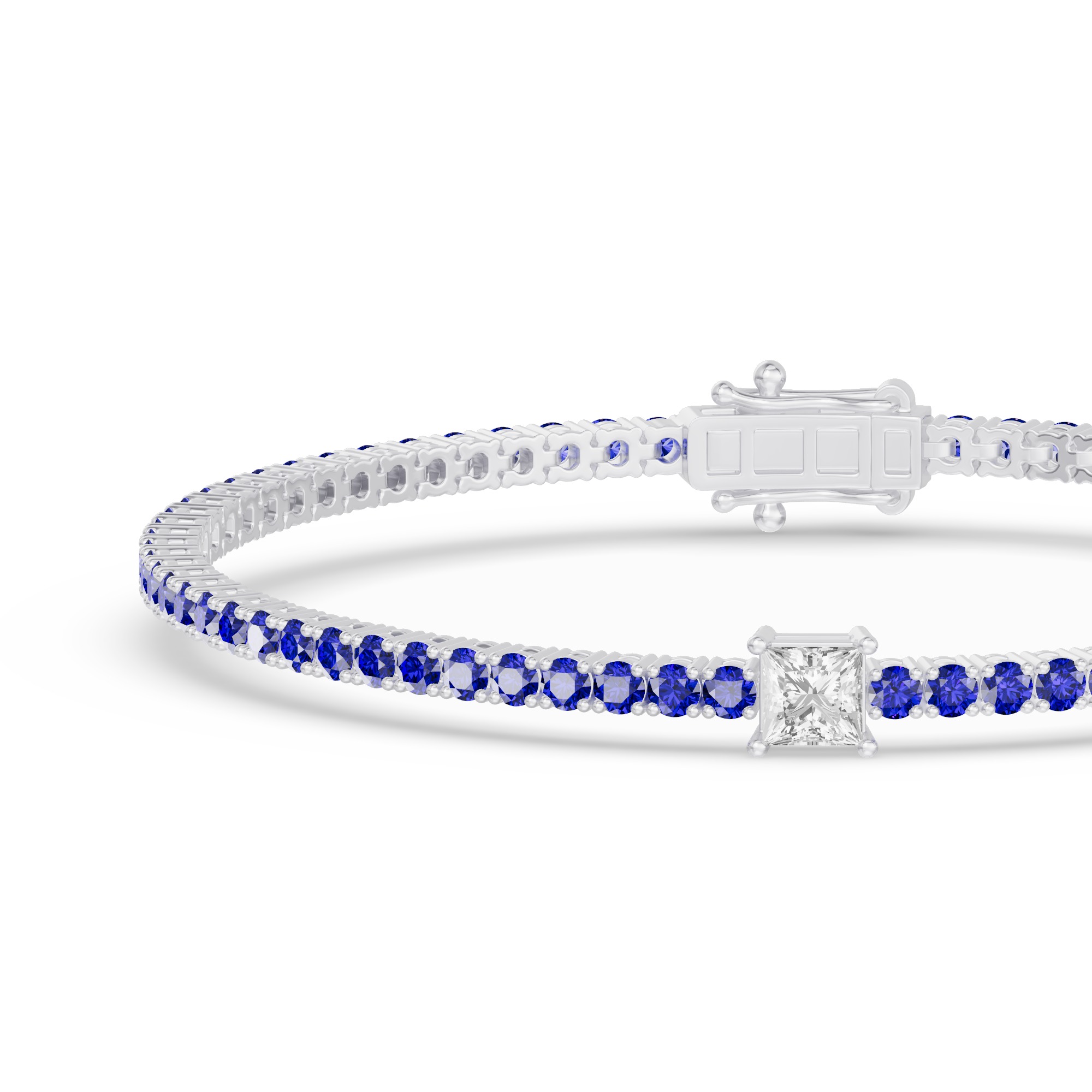 Platinum Lunava Sapphire & Princess Lab Diamond Tennis Bracelet