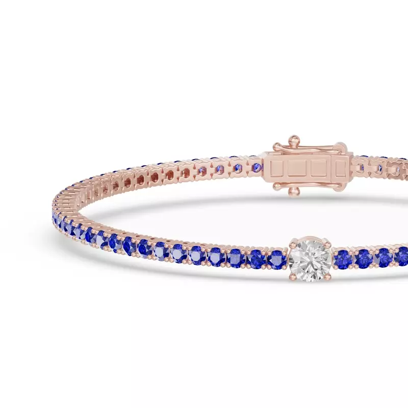 14K Rose Gold Lunava Sapphire & Round Lab Diamond Tennis Bracelet