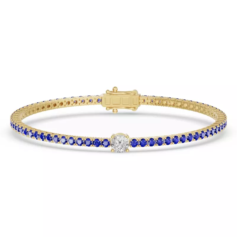 14K Yellow Gold Lunava Sapphire & Round Lab Diamond Tennis Bracelet