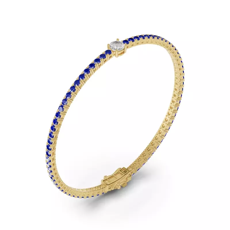 14K Yellow Gold Lunava Sapphire & Round Lab Diamond Tennis Bracelet