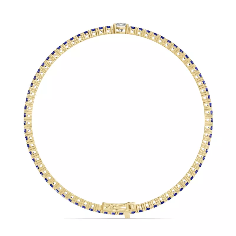 14K Yellow Gold Lunava Sapphire & Round Lab Diamond Tennis Bracelet