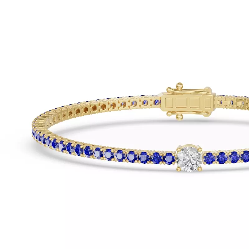 14K Yellow Gold Lunava Sapphire & Round Lab Diamond Tennis Bracelet