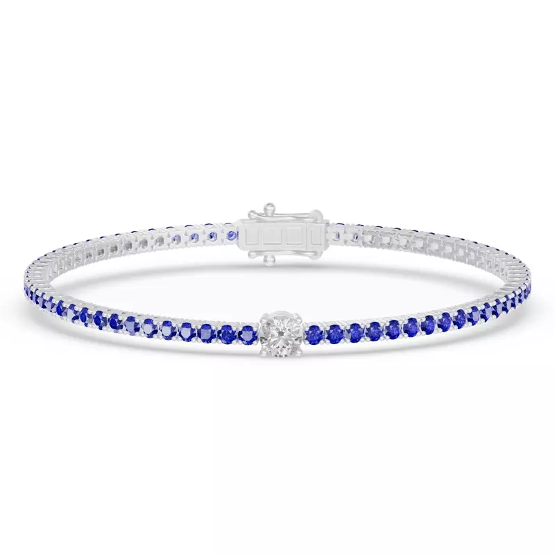 Platinum Lunava Sapphire & Round Lab Diamond Tennis Bracelet