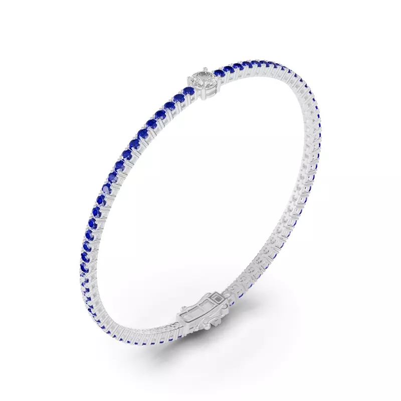 Platinum Lunava Sapphire & Round Lab Diamond Tennis Bracelet