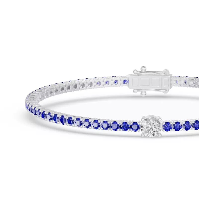 Platinum Lunava Sapphire & Round Lab Diamond Tennis Bracelet