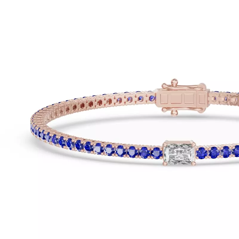 14K Rose Gold Lunava Sapphire & Radiant Lab Diamond Tennis Bracelet