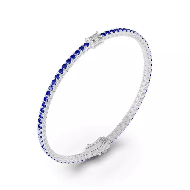 Platinum Lunava Sapphire & Radiant Lab Diamond Tennis Bracelet