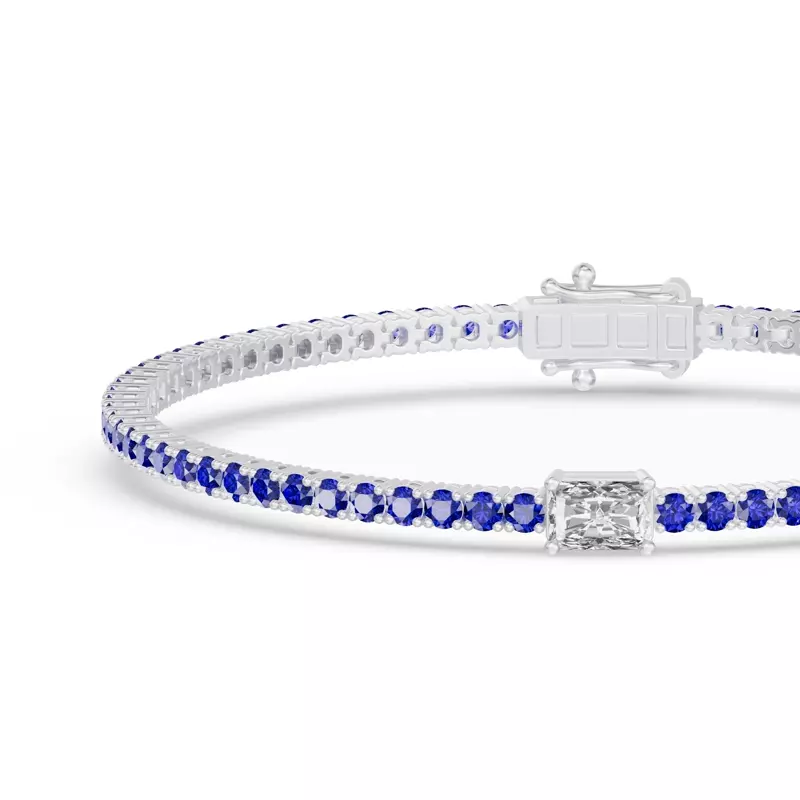 Platinum Lunava Sapphire & Radiant Lab Diamond Tennis Bracelet