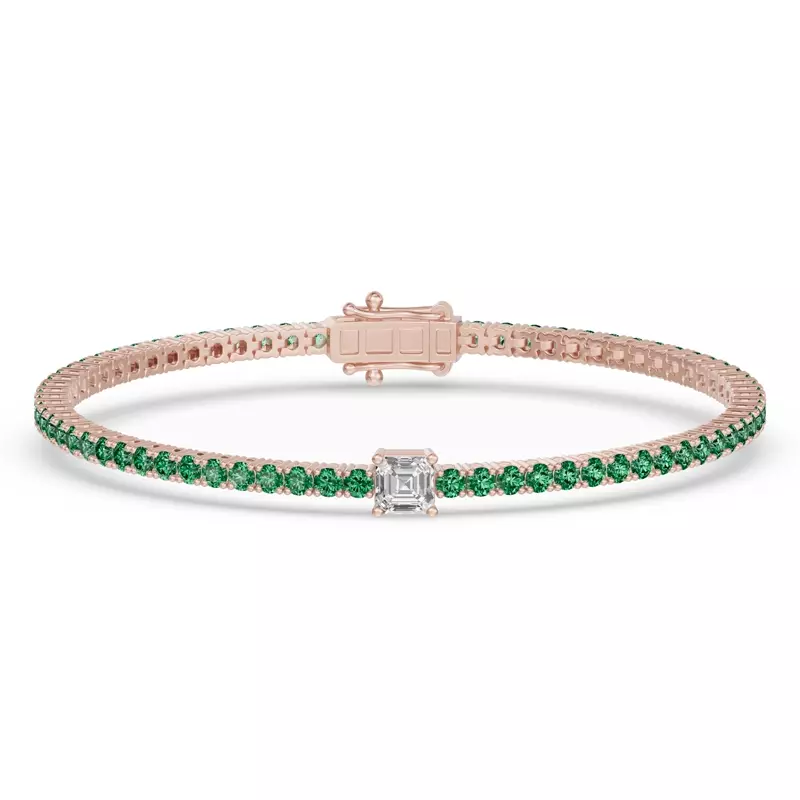 Lunava Green Emerald & Asscher Lab Diamond Tennis Bracelet