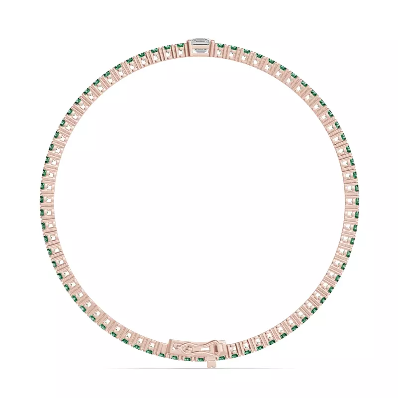 14K Rose Gold Lunava Green Emerald & Asscher Lab Diamond Tennis Bracelet