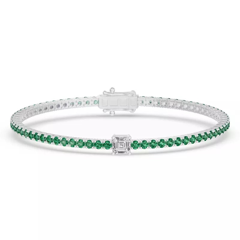Lunava Green Emerald & Asscher Lab Diamond Tennis Bracelet