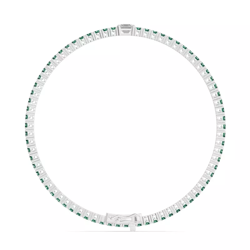 14K White Gold Lunava Green Emerald & Asscher Lab Diamond Tennis Bracelet