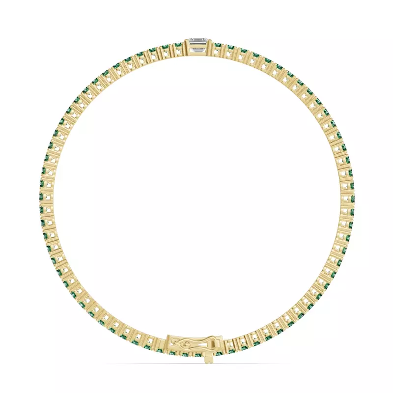 18K Yellow Gold Lunava Green Emerald & Asscher Lab Diamond Tennis Bracelet