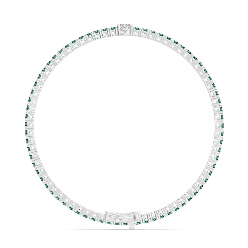 14K White Gold Lunava Green Emerald & Cushion Lab Diamond Tennis Bracelet