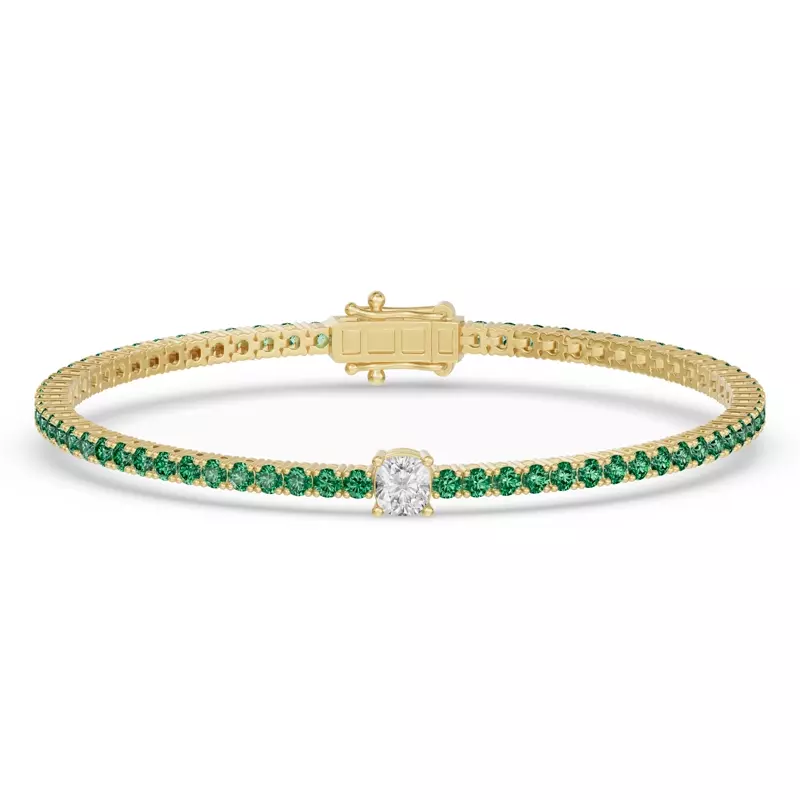 Lunava Green Emerald & Cushion Lab Diamond Tennis Bracelet