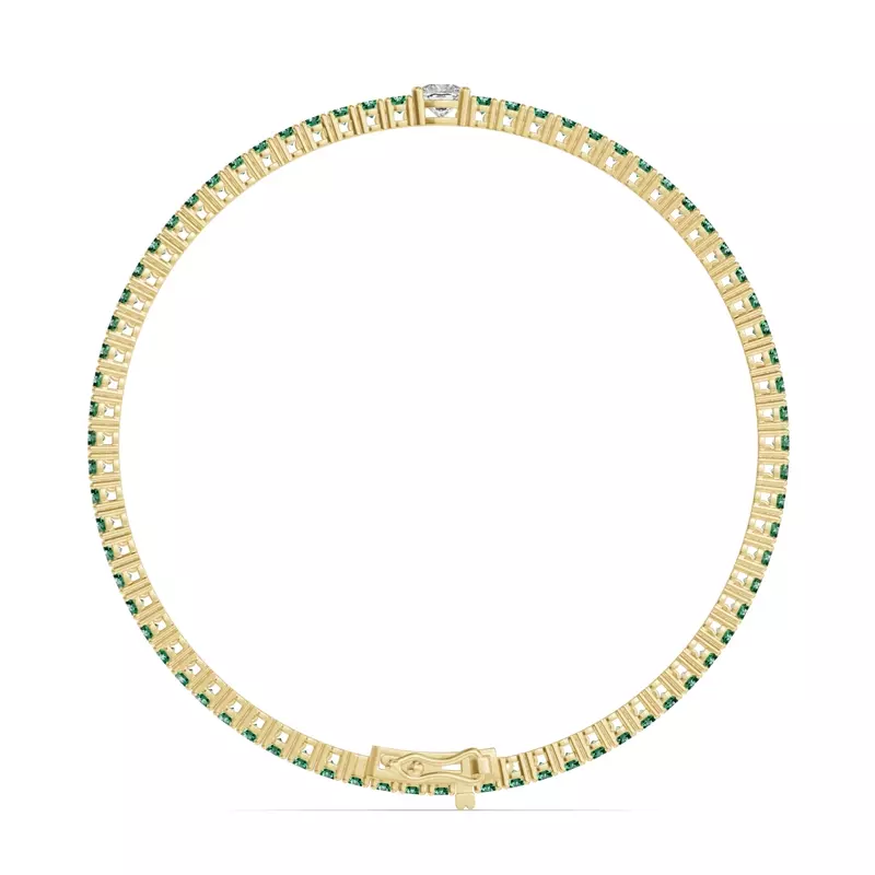 14K Yellow Gold Lunava Green Emerald & Cushion Lab Diamond Tennis Bracelet