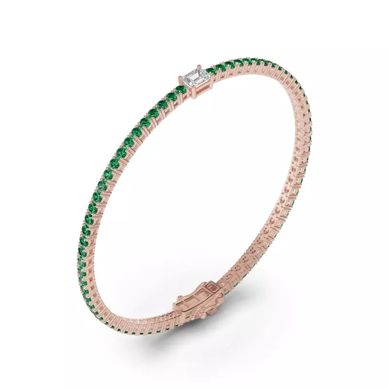 14K Rose Gold Lunava Green Emerald & Emerald-Cut Lab Diamond Tennis Bracelet