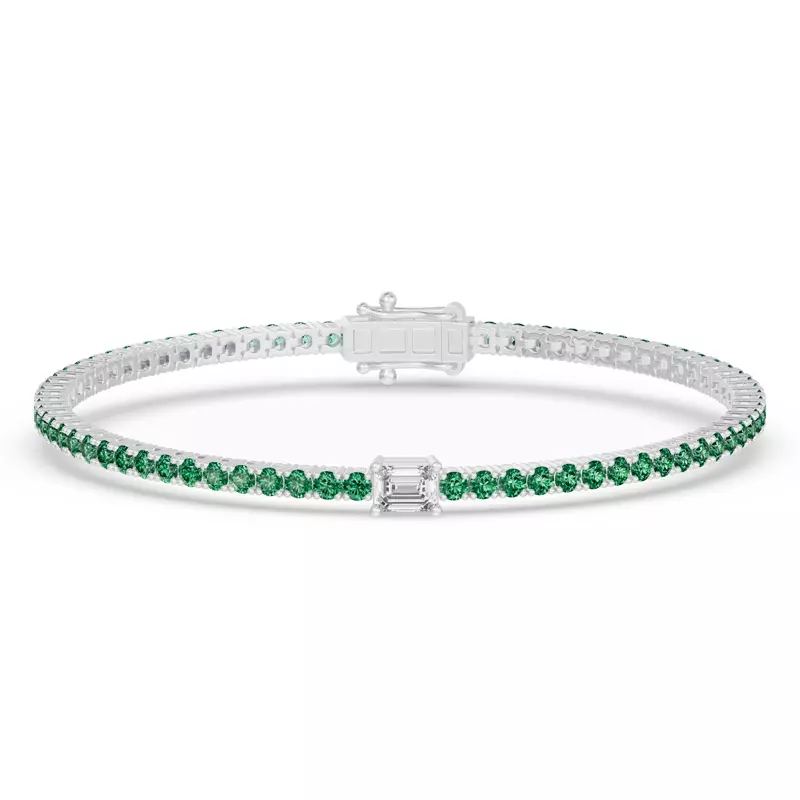 14K White Gold Lunava Green Emerald & Emerald-Cut Lab Diamond Tennis Bracelet