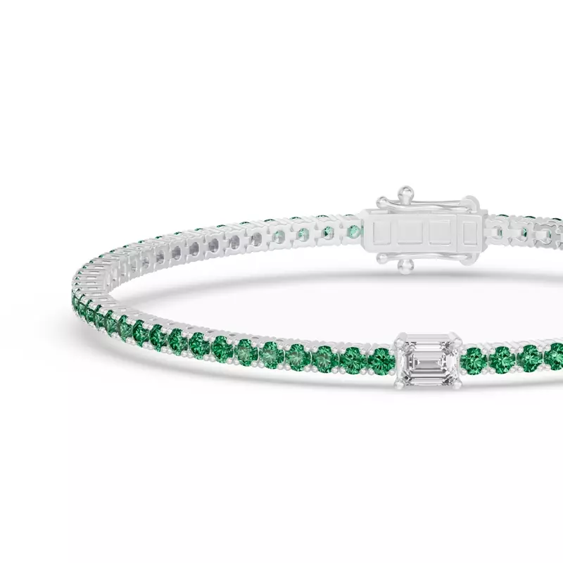14K White Gold Lunava Green Emerald & Emerald-Cut Lab Diamond Tennis Bracelet