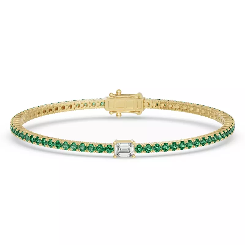 14K Yellow Gold Lunava Green Emerald & Emerald-Cut Lab Diamond Tennis Bracelet