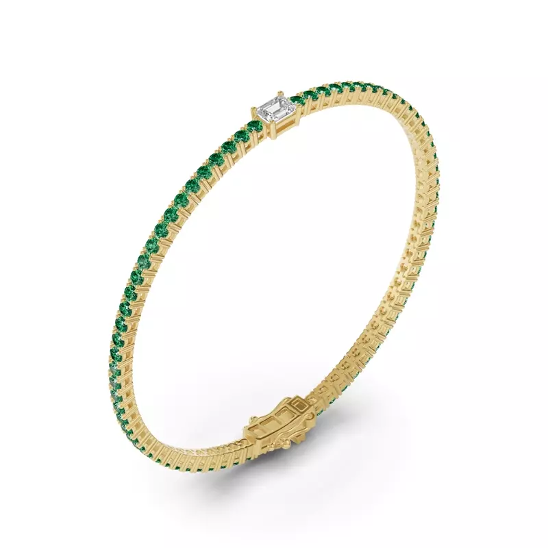 14K Yellow Gold Lunava Green Emerald & Emerald-Cut Lab Diamond Tennis Bracelet