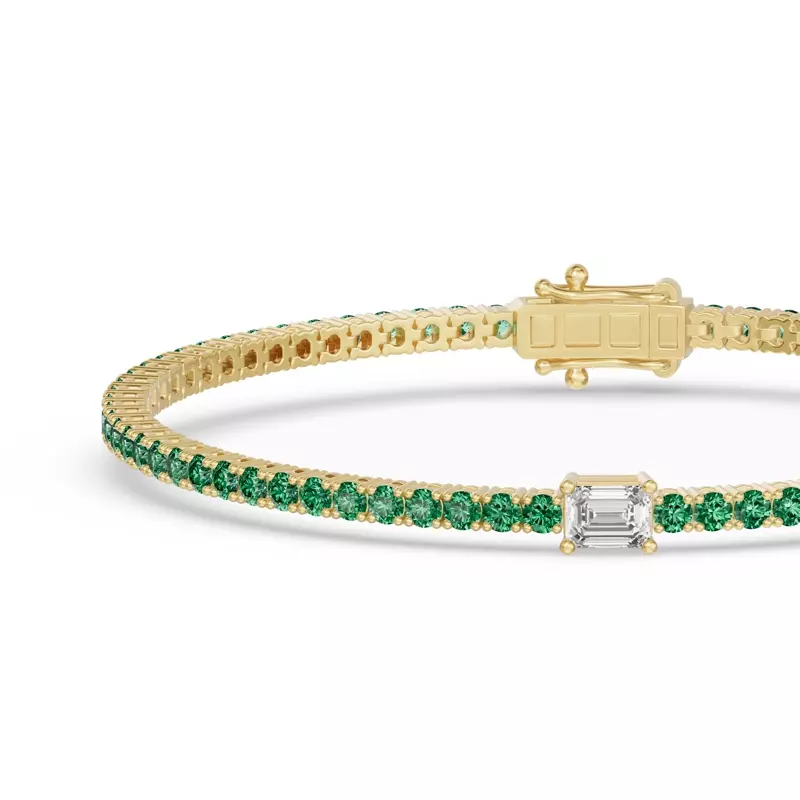 14K Yellow Gold Lunava Green Emerald & Emerald-Cut Lab Diamond Tennis Bracelet