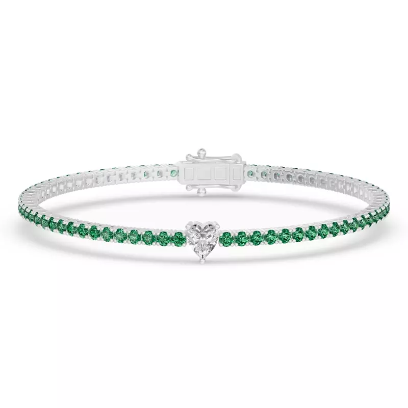 Lunava Green Emerald & Heart Lab Diamond Tennis Bracelet
